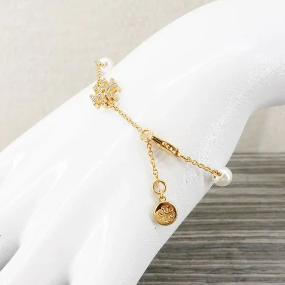 Tory Burch Gemstones and Pearl Bracelet Gold OS - Picture 9 of 16
